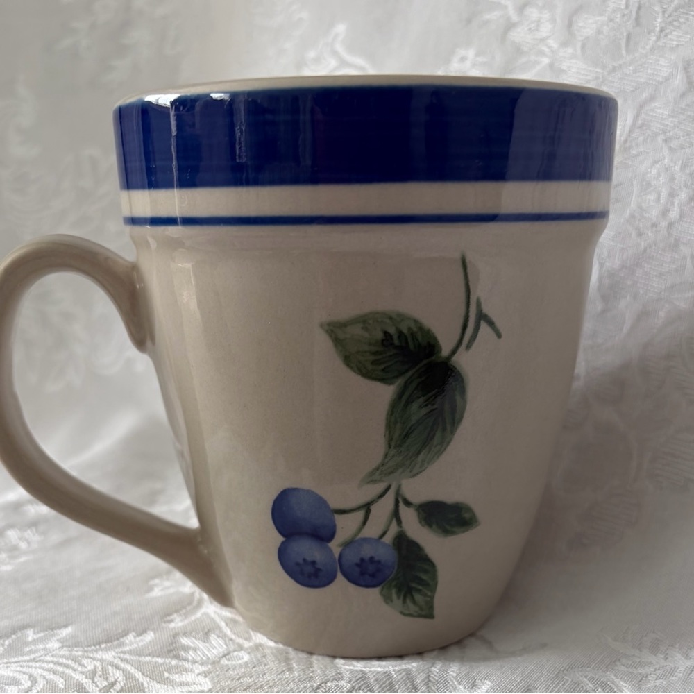 L.L. Bean Blue and Cream Ceramic Mug with Blueberry Motif Retired